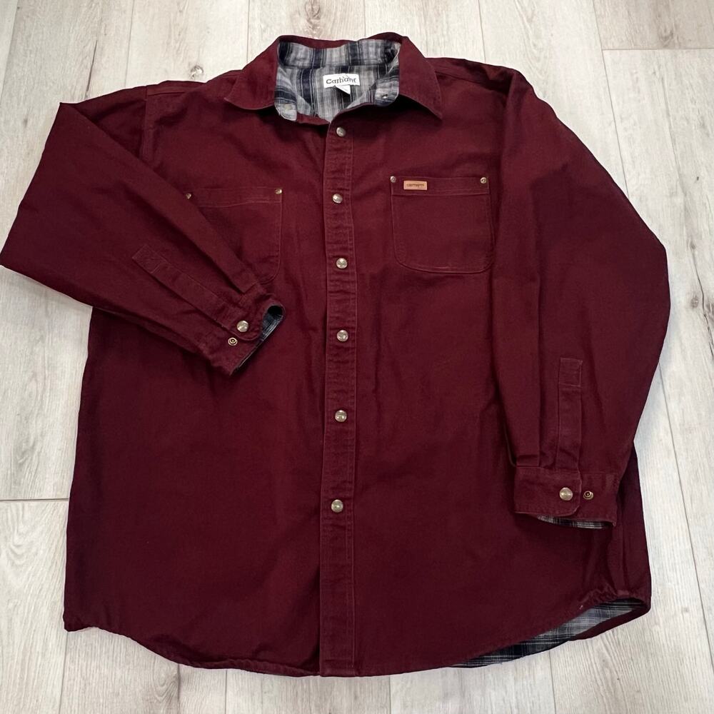 Carhartt Fleece Lined Button Down Jacket Maroon Men’s Size XLarge